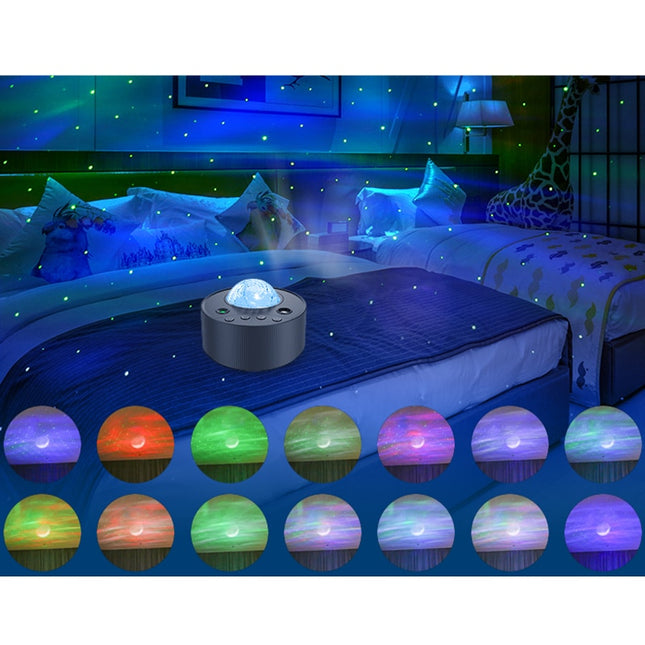 Stjerneprojektor med nordlys og musik