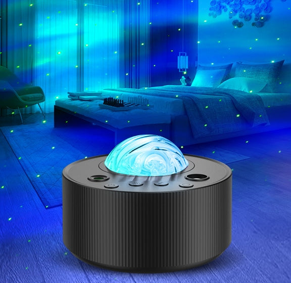 Stjerneprojektor med nordlys og musik