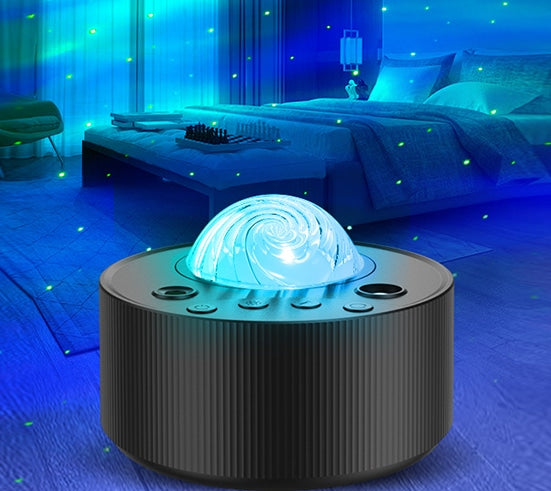 Stjerneprojektor med nordlys og musik