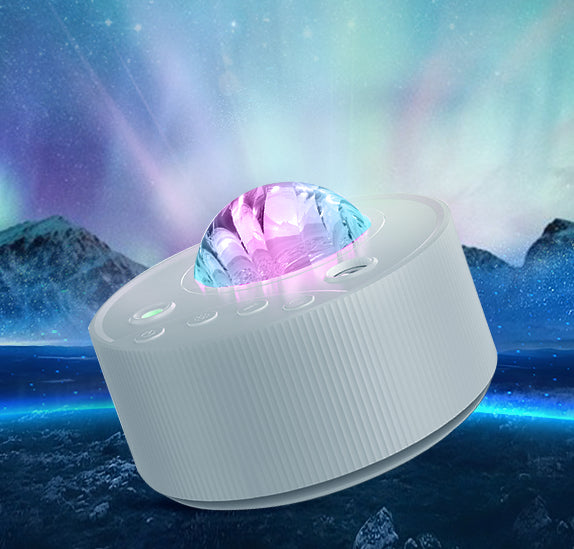 Stjerneprojektor med nordlys og musik