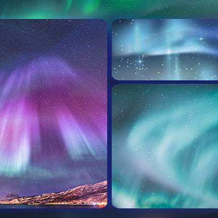 Stjerneprojektor med nordlys og musik