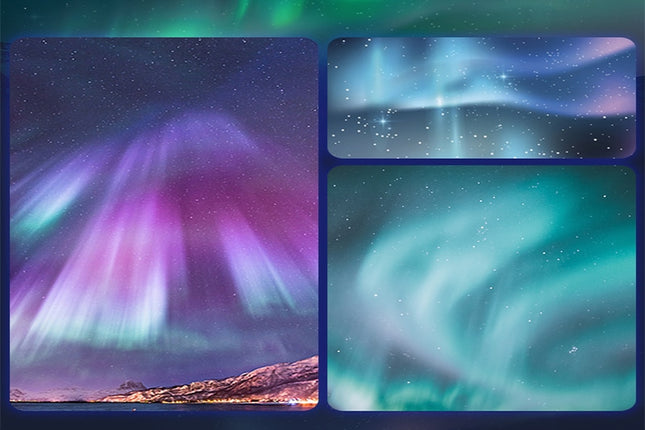 Stjerneprojektor med nordlys og musik