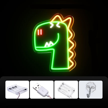 Grøn dinosaur neon lampe til børneværelset