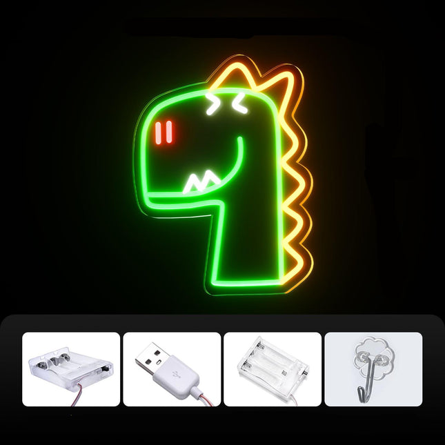 Grøn dinosaur neon lampe til børneværelset