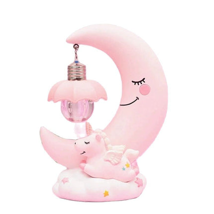3D natlampe med blå enhjørning måne