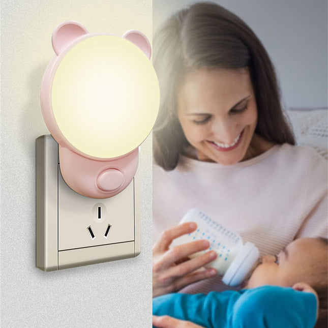 Lyserød bamse natlampe til stikkontakt