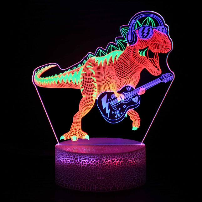 3D natlampe dinosaur der spiller guitar