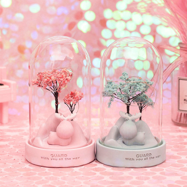 Dekorativ blå natlampe med trækuppel