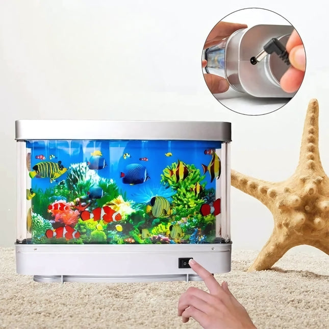 Akvarie natlampe med bevægelige tropiske fisk