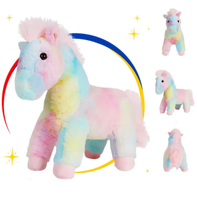 Flerfarvet hest plysdyr med LED lys