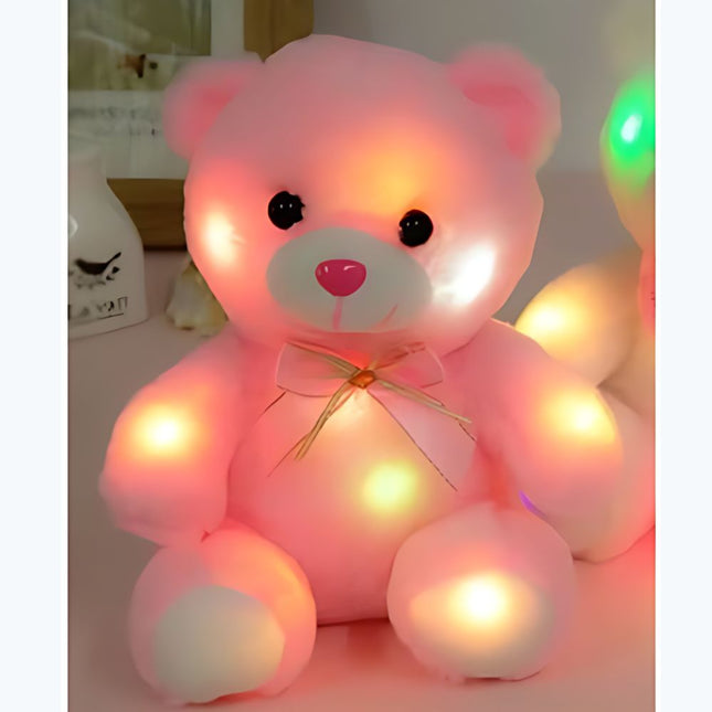 Lyserød bamse plysdyr med LED lys