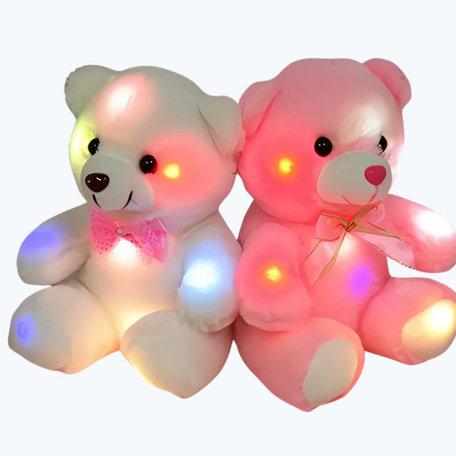 Lyserød bamse plysdyr med LED lys
