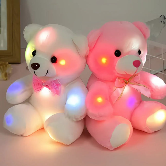 Lyserød bamse plysdyr med LED lys
