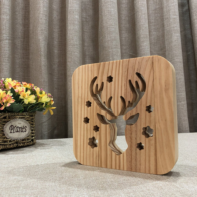 Hjortelampe i træ med USB tilslutning