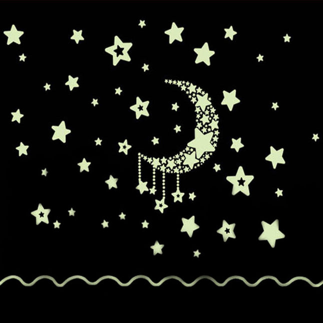 Selvlysende måne og stjerner vægklistermærker