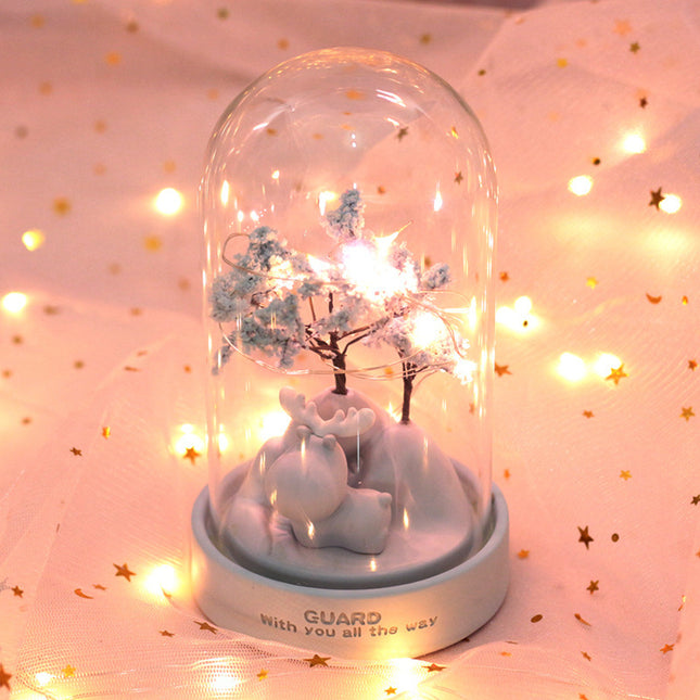 Dekorativ blå natlampe med trækuppel