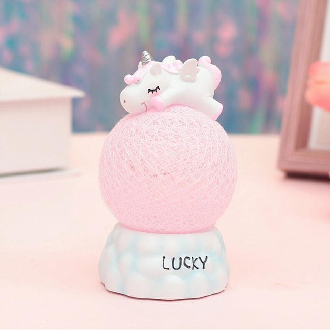 Lyserød enhjørning natlampe på lyskugle