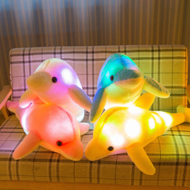 Blød lysende delfin plysdyr med LED