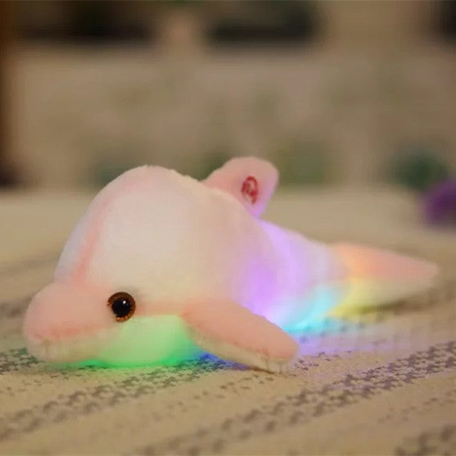 Blød lysende delfin plysdyr med LED