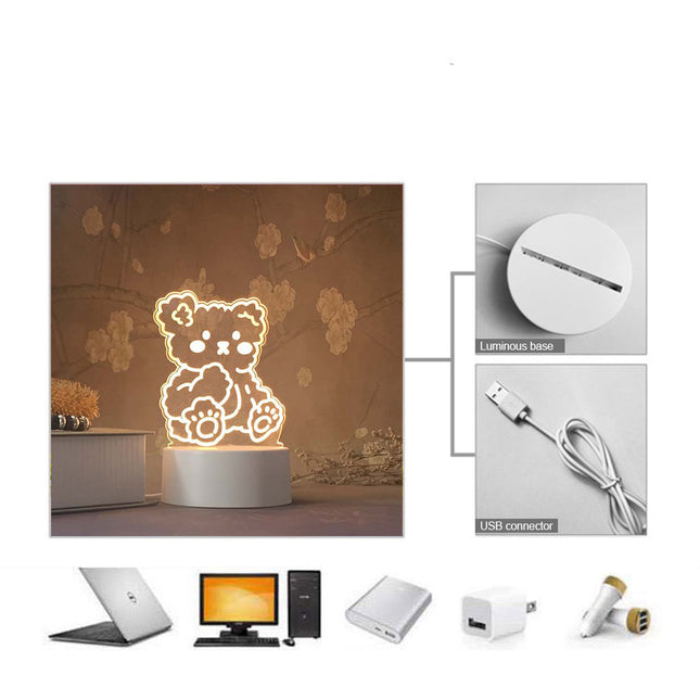 Sød siddende bjørn 3D natlampe