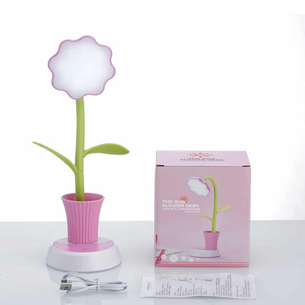Genopladelig blomster skrivebordslampe med penneholder