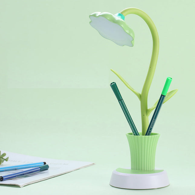 Genopladelig blomster skrivebordslampe med penneholder