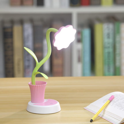 Genopladelig blomster skrivebordslampe med penneholder