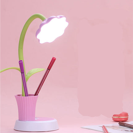 Genopladelig blomster skrivebordslampe med penneholder