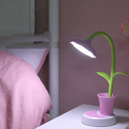 Genopladelig blomster skrivebordslampe med penneholder