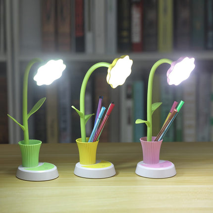Genopladelig blomster skrivebordslampe med penneholder