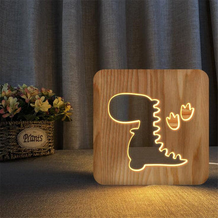 Dinosaur LED lampe i træ
