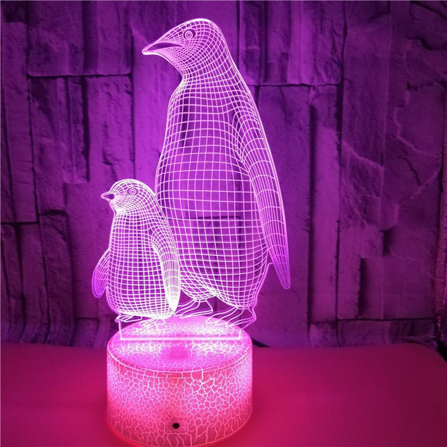 3D illusion natlampe med pingvin-motiv