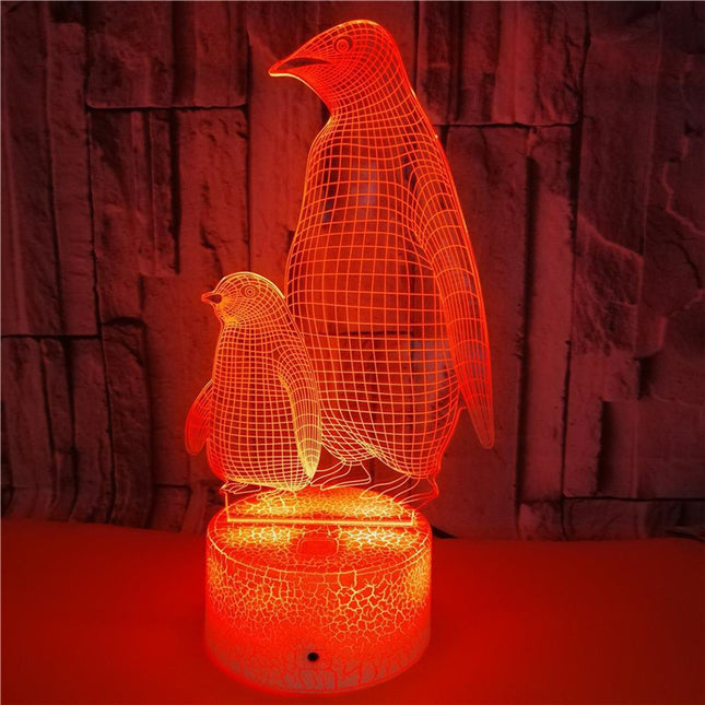 3D illusion natlampe med pingvin-motiv