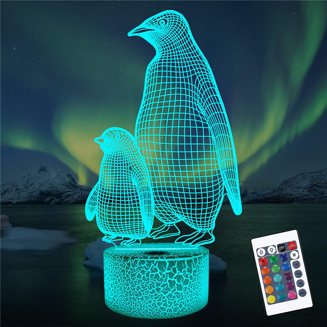 3D illusion natlampe med pingvin-motiv