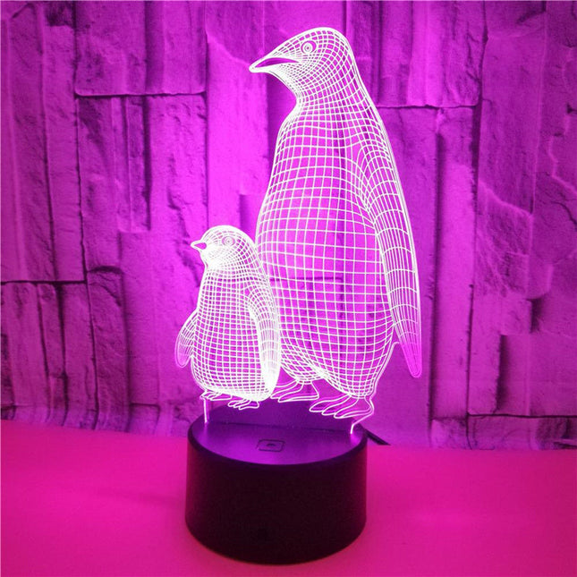 3D illusion natlampe med pingvin-motiv