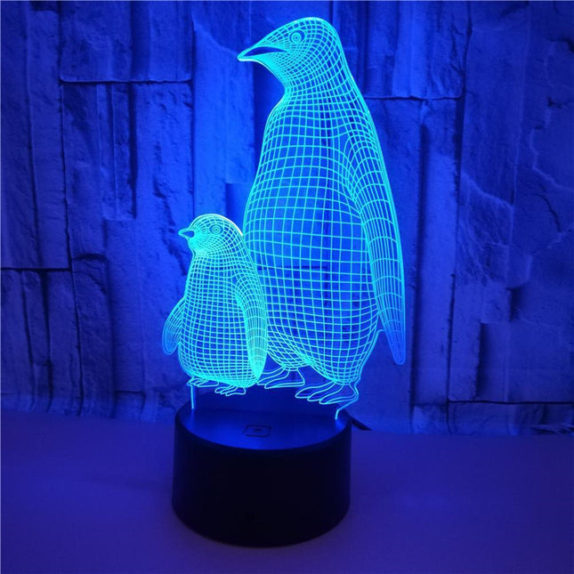 3D illusion natlampe med pingvin-motiv