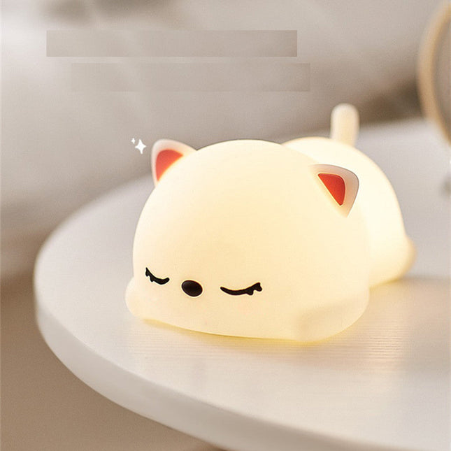 Sød kat natlampe i silikone med touch