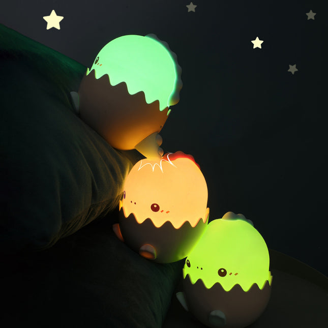 Farverig LED dinosaurus natlampe i æg