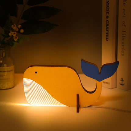 Dekorativ hval lampe i træ og akryl