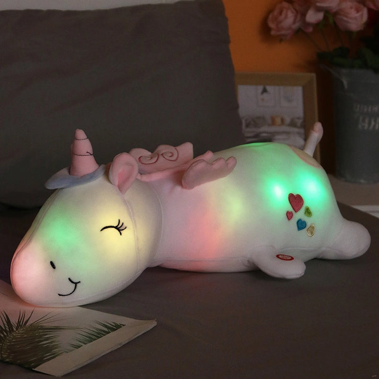 Enhjørning bamse med farveskiftende LED lys