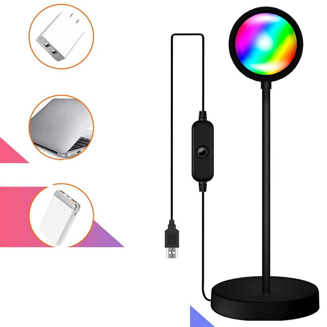 Natlampe med regnbue solnedgang projektion