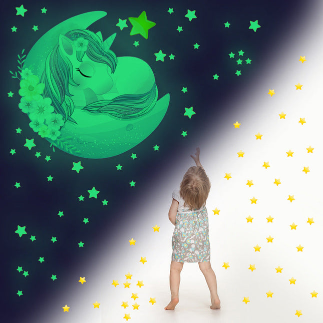 Selvlysende wallstickers med enhjørning