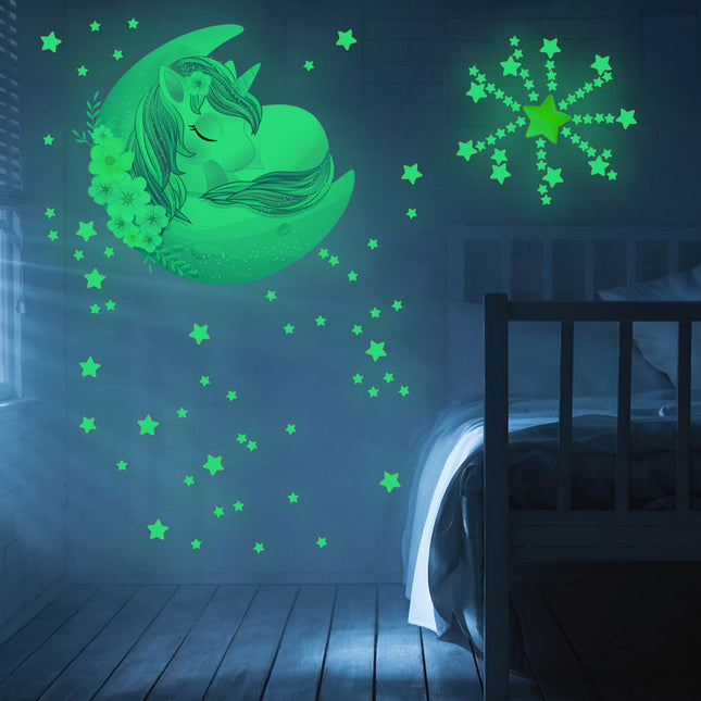 Selvlysende wallstickers med enhjørning