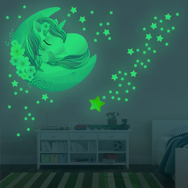 Selvlysende wallstickers med enhjørning
