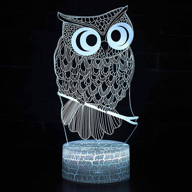 3D illusion natlampe med ugle motiv