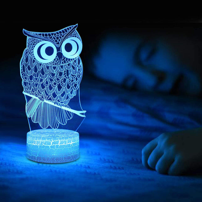 3D illusion natlampe med ugle motiv