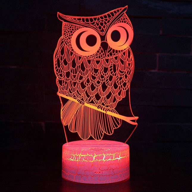 3D illusion natlampe med ugle motiv