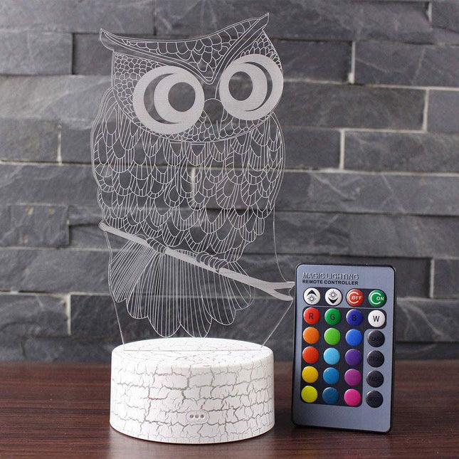3D illusion natlampe med ugle motiv