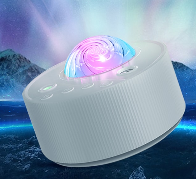 Stjerneprojektor med nordlys og musik