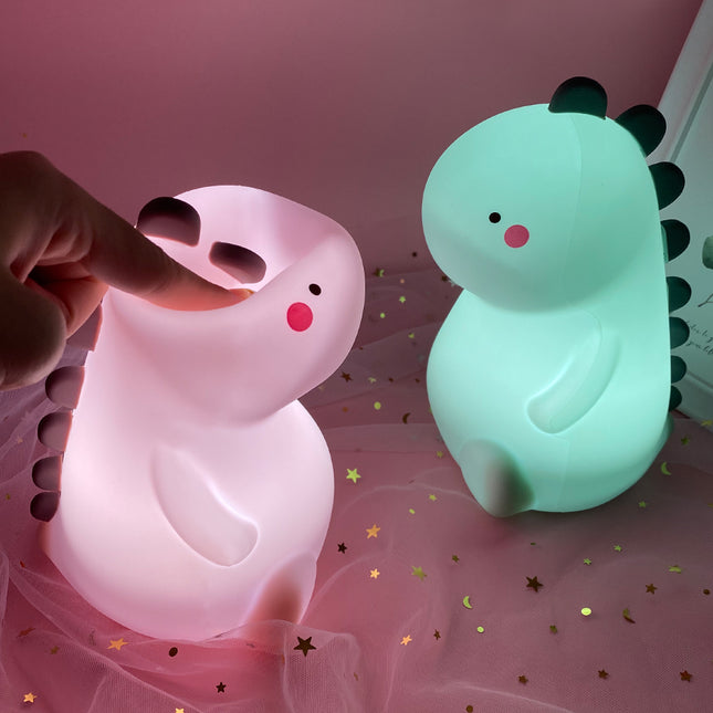 Farverig dinosaur natlampe i silikone